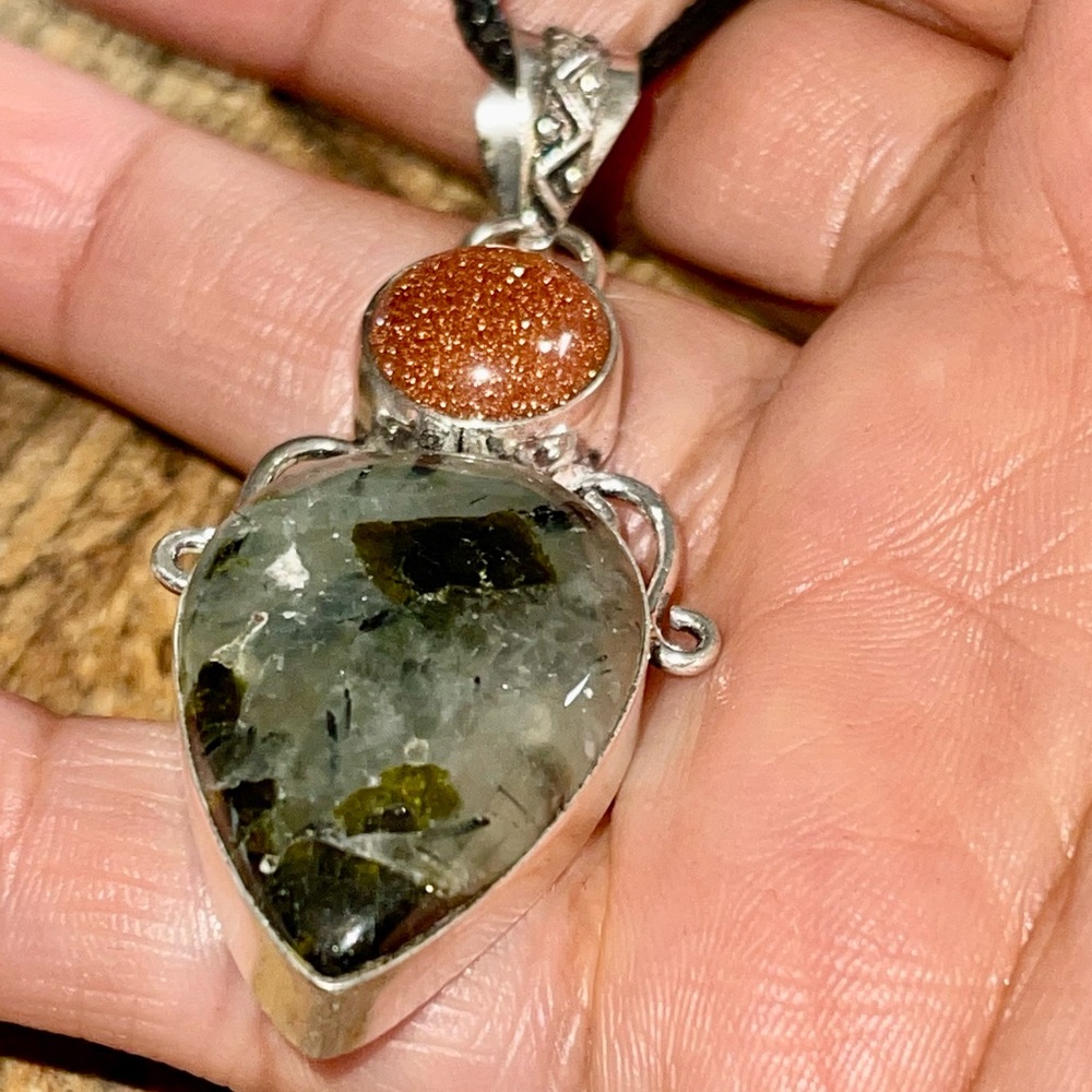 Moss Prehnite & Sandstone Pendant 2 1/4”